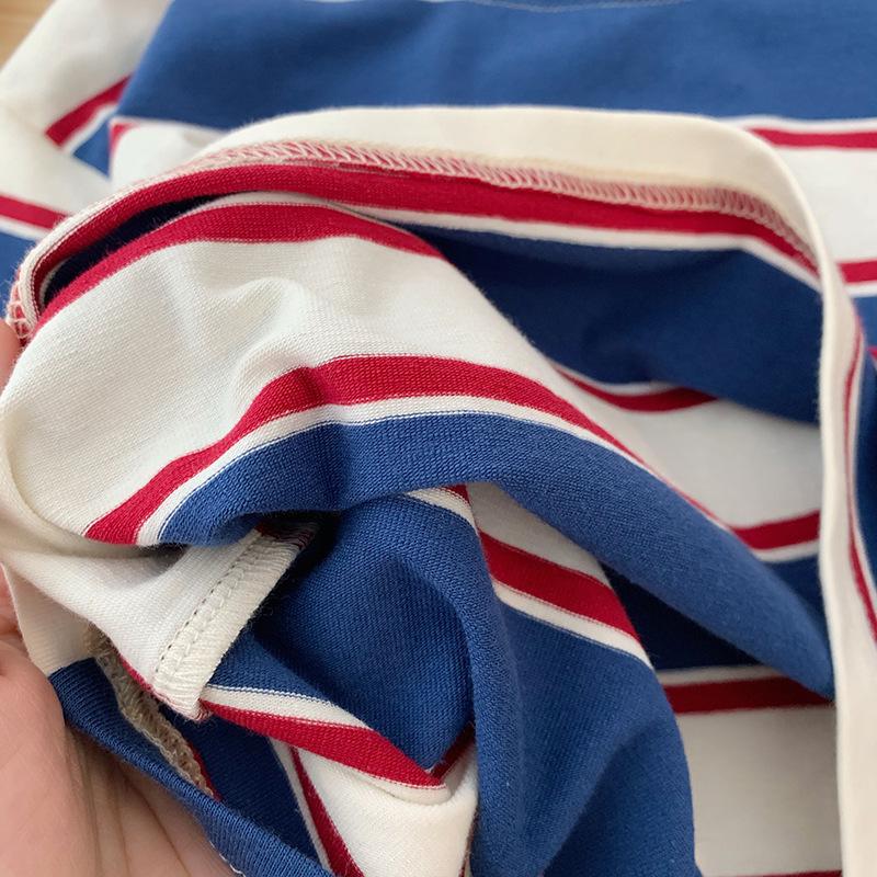 Boys' Long-sleeved T-shirt Loose and Fashionable Autumn Children's Contrast Striped Western Style T-shirt Round Neck Top
