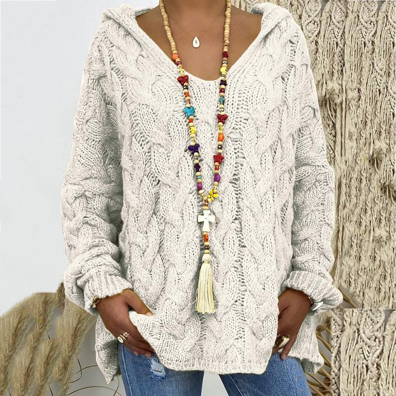 Women Fashion Loose Large Size Solid Color Hood Long Sleeves Sweater Tops