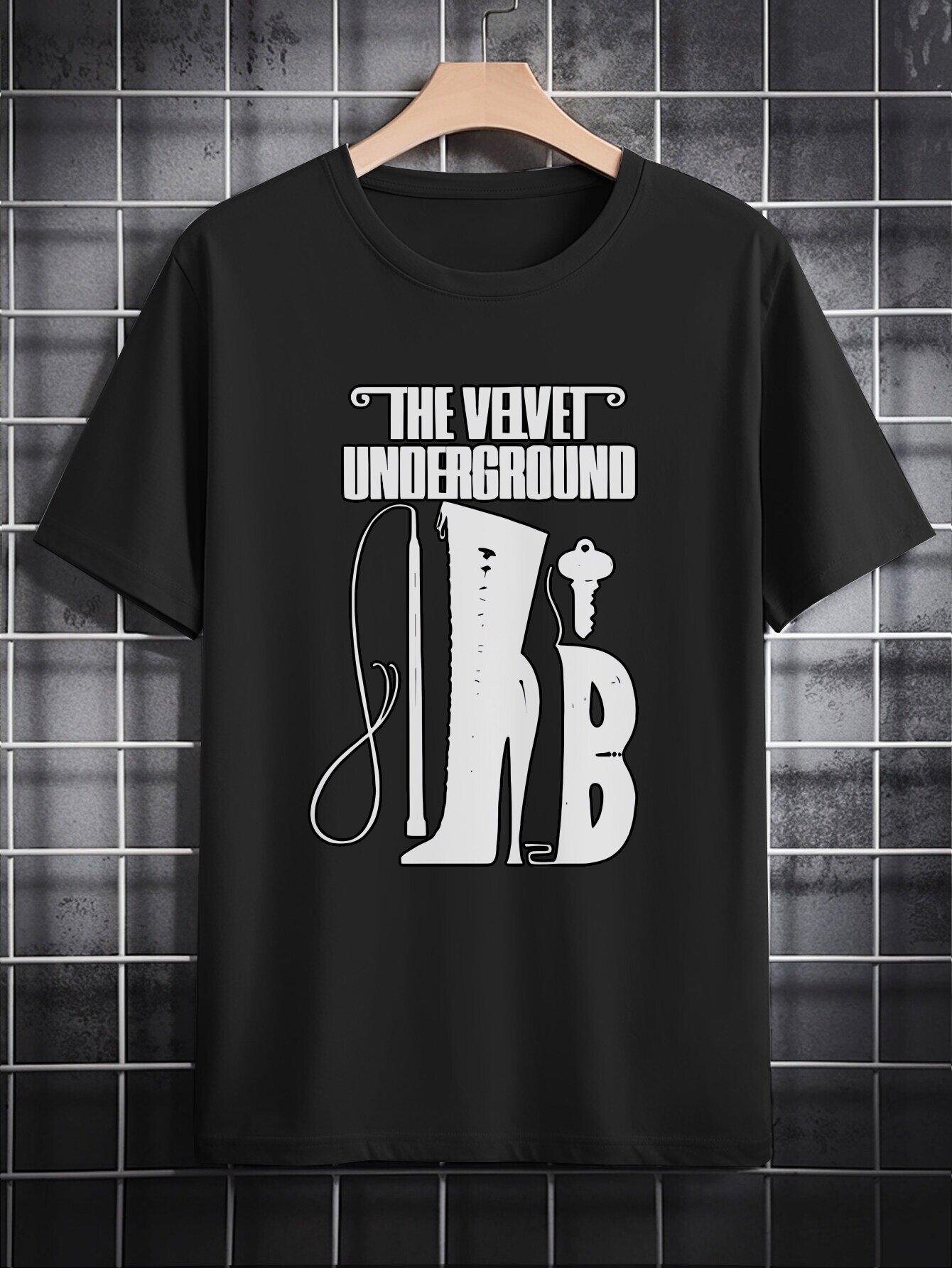 Casual Crew Neck T-shirt with The Velvet Underground 3D Print Design - Black S
