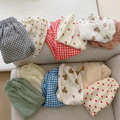 Korean Kids' Summer Double-Layer Cotton Gauze Cartoon Bear Anti-Mosquito Pants