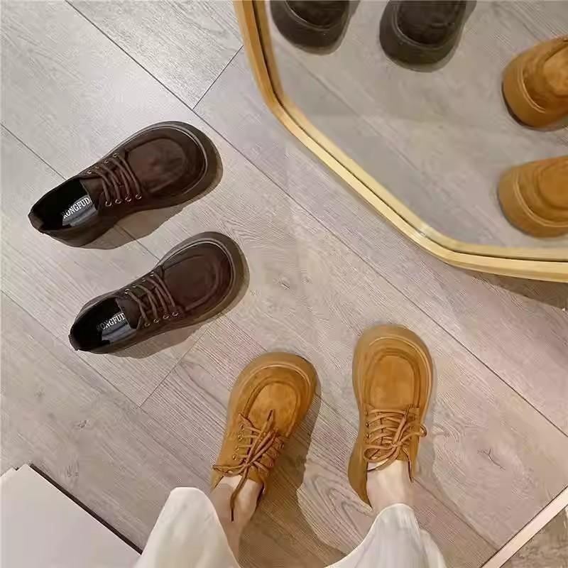 Thick-soled heightening shoes women's spring and autumn new retro casual lace-up matte muffin single shoes
