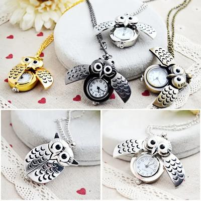 Flip Style Necklace Hanging Watch Cute Owl Children's Watches Keychain Pocket Watch Daily Wear