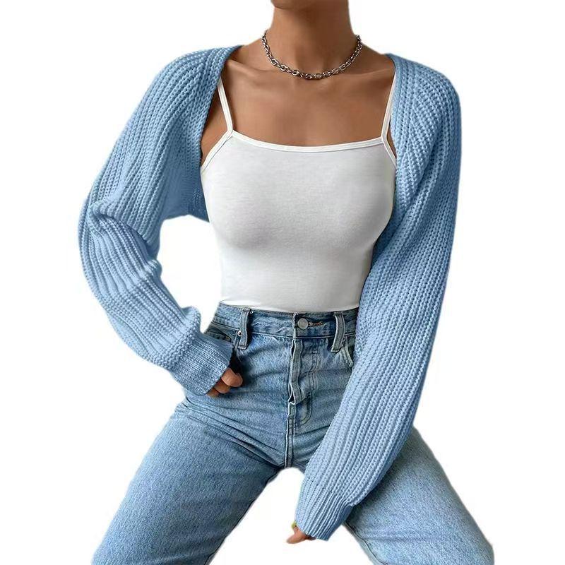 European & American Double Sleeve Off-the-Shoulder V-Neck Knit Scarf for Women