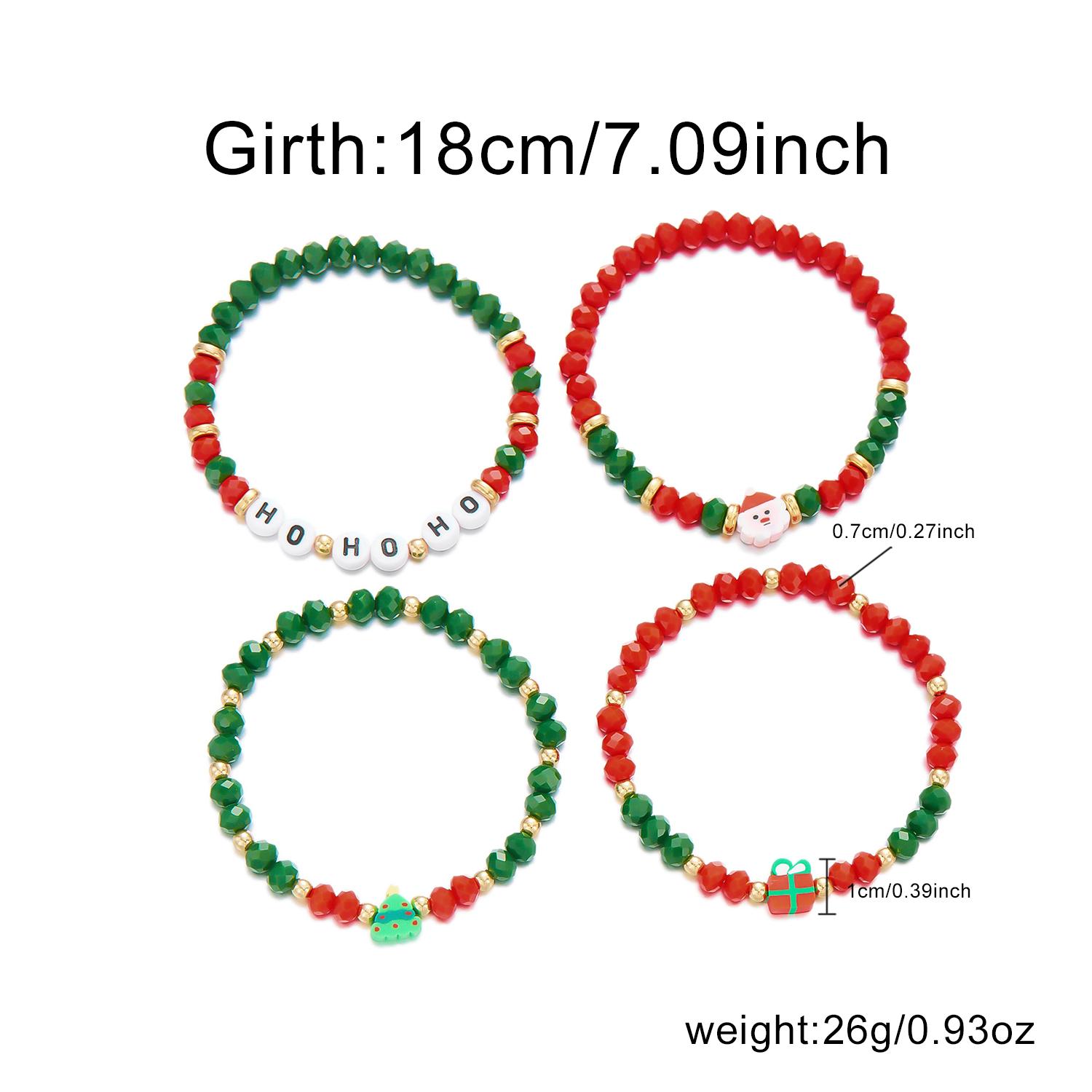 

4Pcs/set Merry Christmas Tree Snowflake Bell Elk Colorful Crystal Beads Bracelet for Women Stacking Bracelets Party Jewelry Gift
