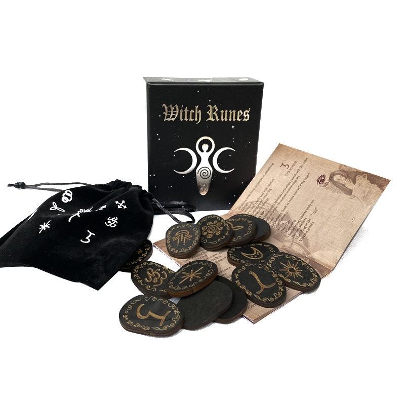 14Pcs Engraved Rune Symbol For Meditation Divination Rune Stones Set With Storage Bag Wood Runes Stone Set Witches Rune Set
