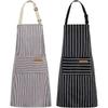 2‑Pack Stain‑Resistant Striped Sleeveless Aprons, Polyester Work Apron Set with Front Pockets for Home Kitchen & Catering
