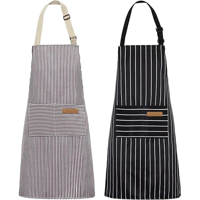 2‑Pack Stain‑Resistant Striped Sleeveless Aprons, Polyester Work Apron Set with Front Pockets for Home Kitchen & Catering