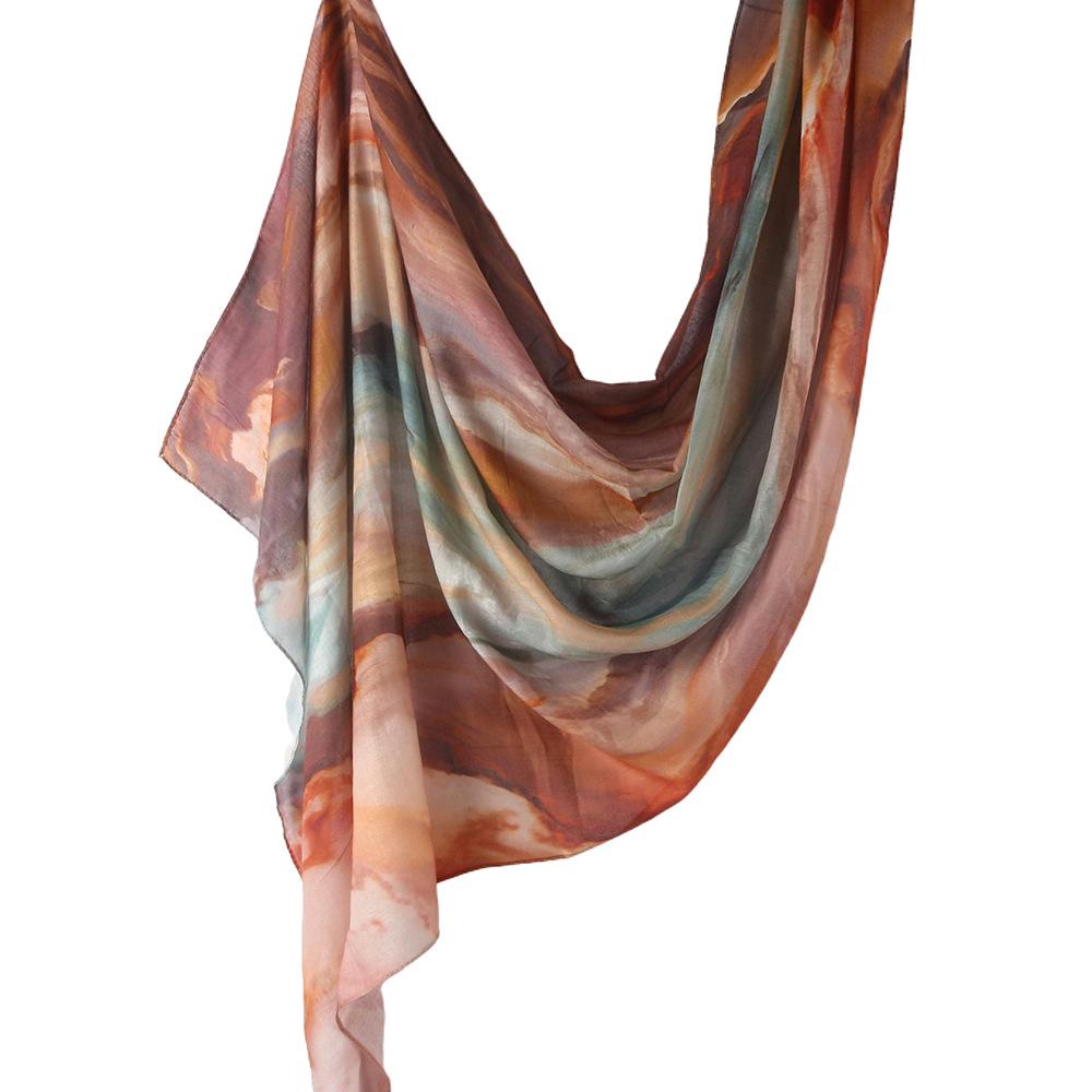 "Ethnic Watercolor Modal Cotton Shawl Satin Print Scarf for Women"