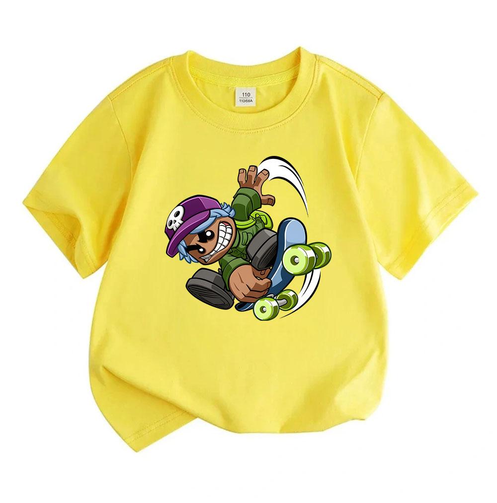 Kids Boys Girls Crew Neck Short Sleeve 100% Cotton T-shirt, Cool Cartoon Skateboard Skater Print Casual Tees, Comfortable Lightweight Tops for Daily O