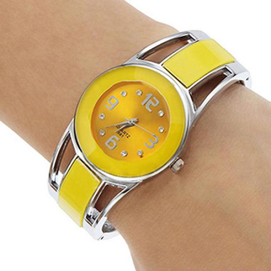 Women Fashion Opening End Quartz Analog Round Case Bracelet Bangle Wrist Watch