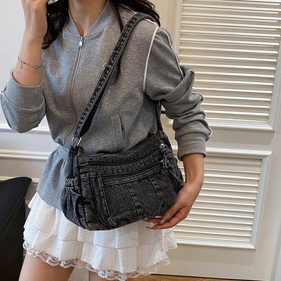 Large Capacity Denim Bag Women's Multi-Pocket Shoulder Crossbody Bag