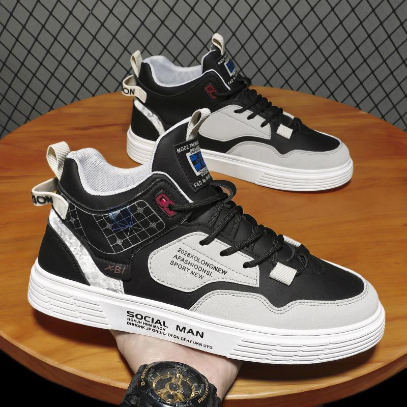 

Men s Casual Shoes Skateboarding Shoes Lightweight high top Men Shoes Flat Lace-Up Sneakers Male Business Travel Tenis Masculino 39 чёрный