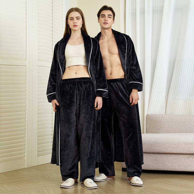 Men's Plush Fleece Robe Set Bathrobe Spa Robes With Pockets Soft Winter Shawl Collar Long Sleeve Robe Warm Pants Set for Men Fluffy Homewear Sleepwear