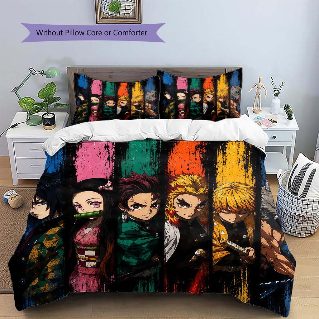 Demon Slayer Pattern Bedding Quilt Set Home Decoration Gift (1 * duvet cover + 2 * pillowcase without core)