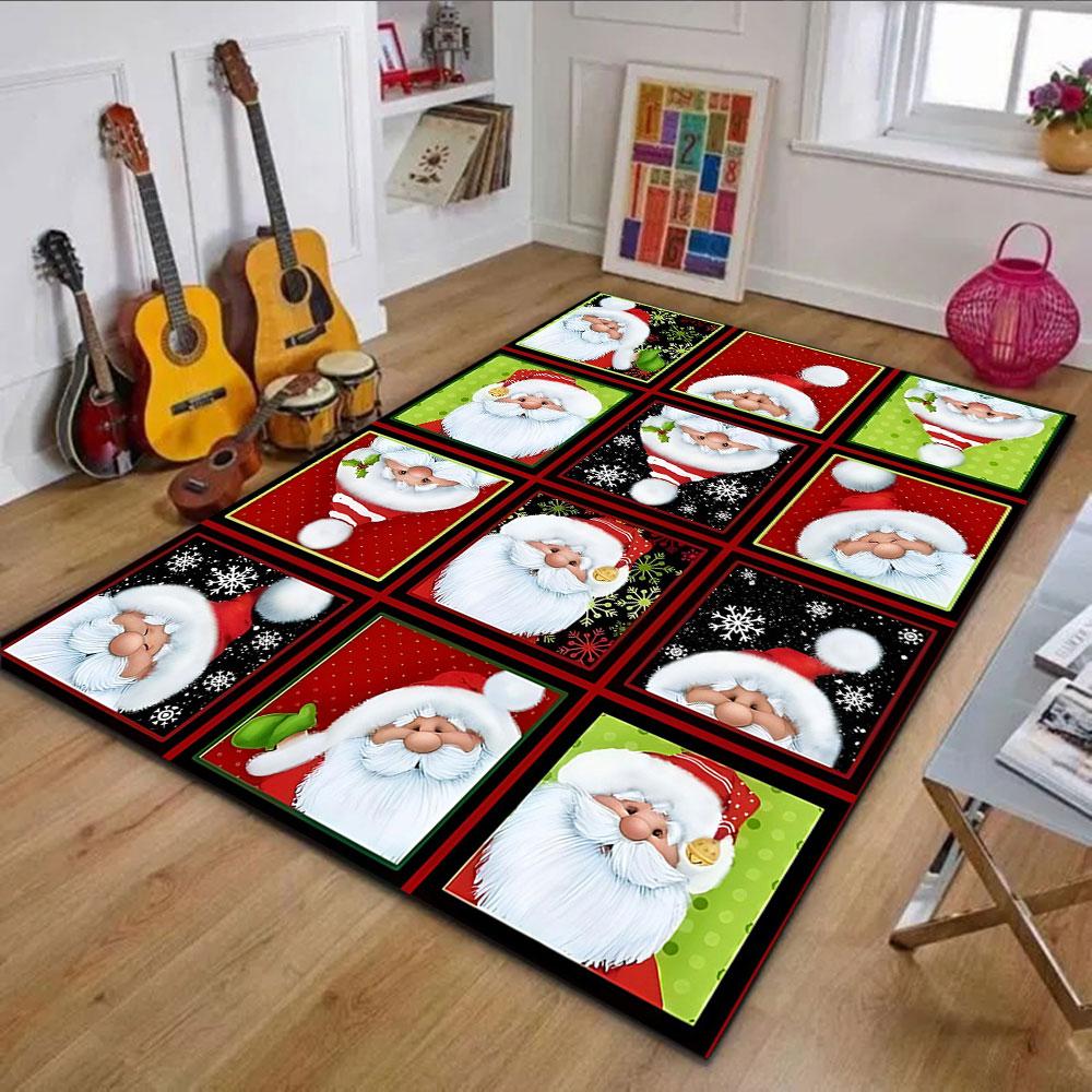 Santa Claus Patterns with Holiday Colors Patterned carpet, non slip mat suitable for living room and bedroom sofas