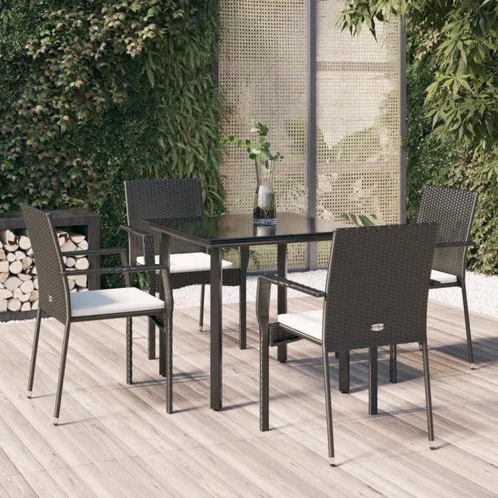 VidaXL Mobilier à dîner de jardin et coussins 5pcs Noir Résine tressée 3185132