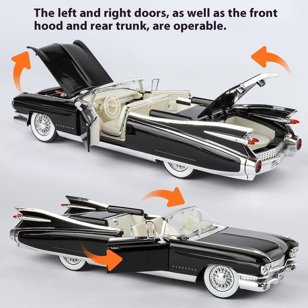 1/24 1959 Cadillac Eldorado Retro Sports Car Model Simulation Sound and Light Tire Suspension Collection Ornaments