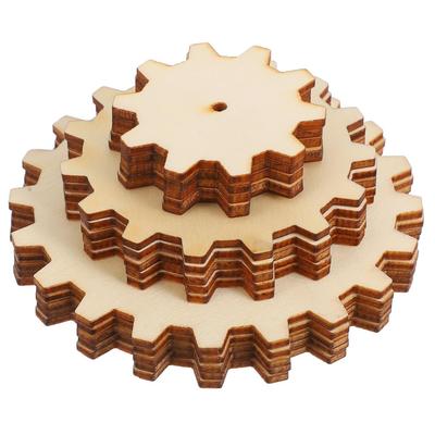 STOBOK Wooden Gears, Set of 15, DIY Craft Kit for Kids, Unpainted Wood Slices, 3 Sizes, Craft Kit for Elementary School Students, Woodworking Toy