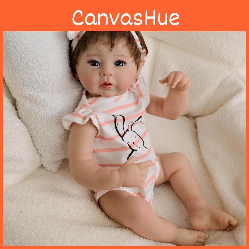 19-calowa silikonowa lalka reborn z opaską w paski i ubrankami z nadrukiem królika, dekoracja dla kolekcjonerów i osób wręczających prezenty