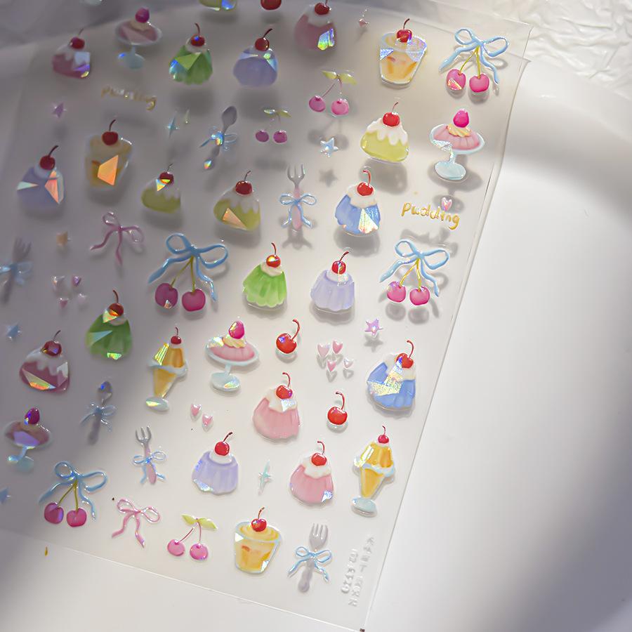 Fruit Strawberry Apple Cherry Colorful Candy Cute Rabbit Paw Popsicle Jelly 5D Nail Art Sticker Self Adhesive Manicure Decal DIY