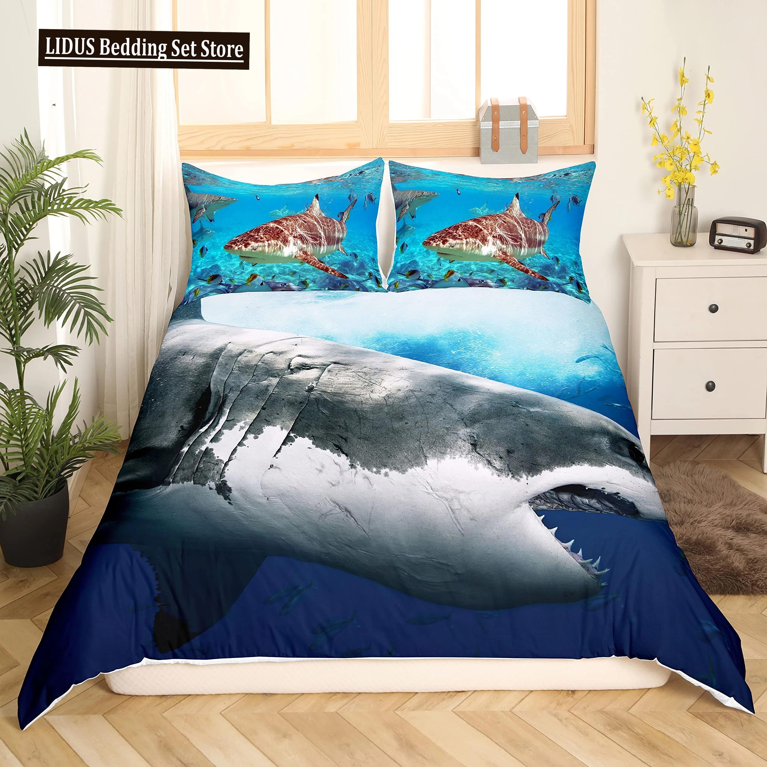 

Комплект постельного белья Deep Sea Shark, комплект постельного белья Black Shark, подводный мир, океанская жизнь, комплект одеяла для мальчиков и мужчин, размер Queen Size 70x133cm 2pcs