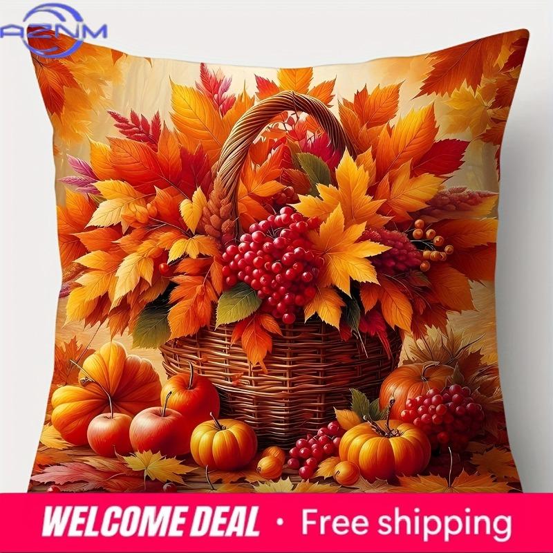 Home Decor Autumn Leaves Basket Decorative Pillow Covers Pattern Cushion Cover Suitable For Sofa Bedroom Car Pillow Cover