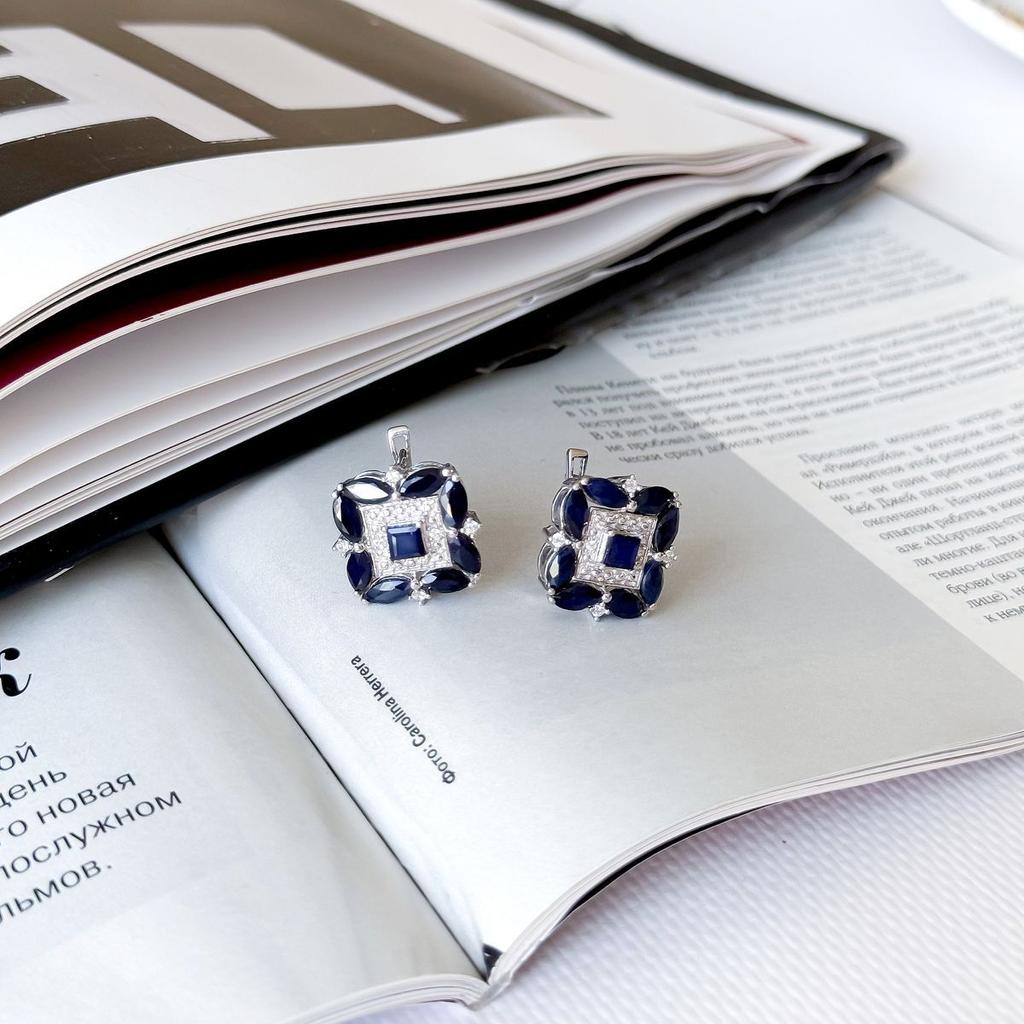 Silver Earrings with Natural Sapphire 7.05ct, Cubic Zirconia (2162582)