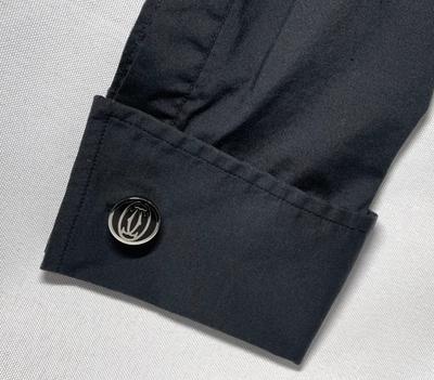 Cartier Double C Logo Pattern Cufflinks Silver 925 Black Vintage Button Style