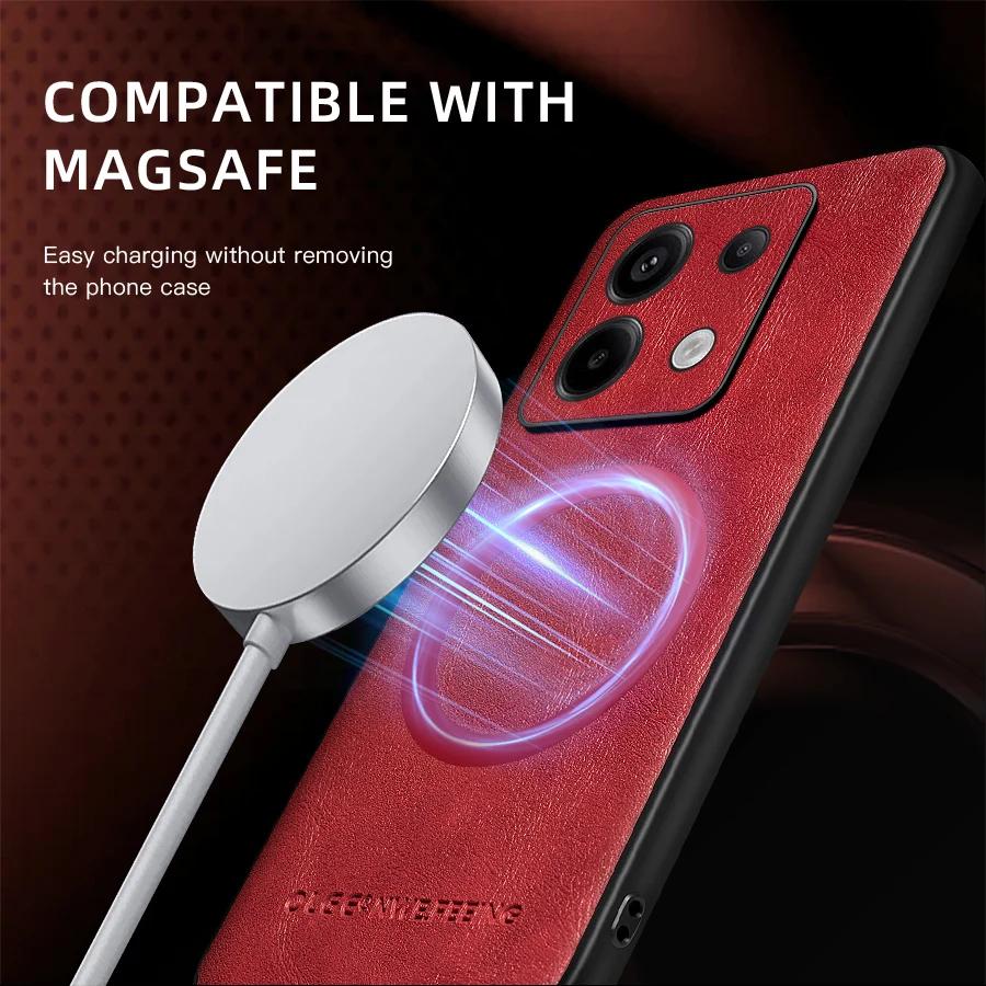 For Redmi Note13 Pro 13 ProPlus PU Leather Magnetic Ring Soft Edge Anti-Drop Anti-Fingerprint Phone Case