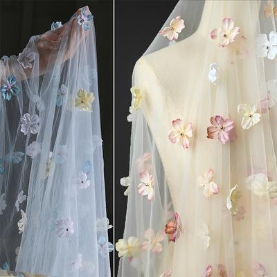 50*135cm Exquisit Fantasy Flower Tulle Veil Fabric Background Decoration Wedding Dress Children's Clothing 3D Flower Mesh Fabric