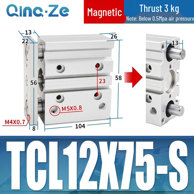 Kompaktowy pneumatyczny wielotłoczkowy cylinder trójosiowy TCL (12/16/20/10-100S)
