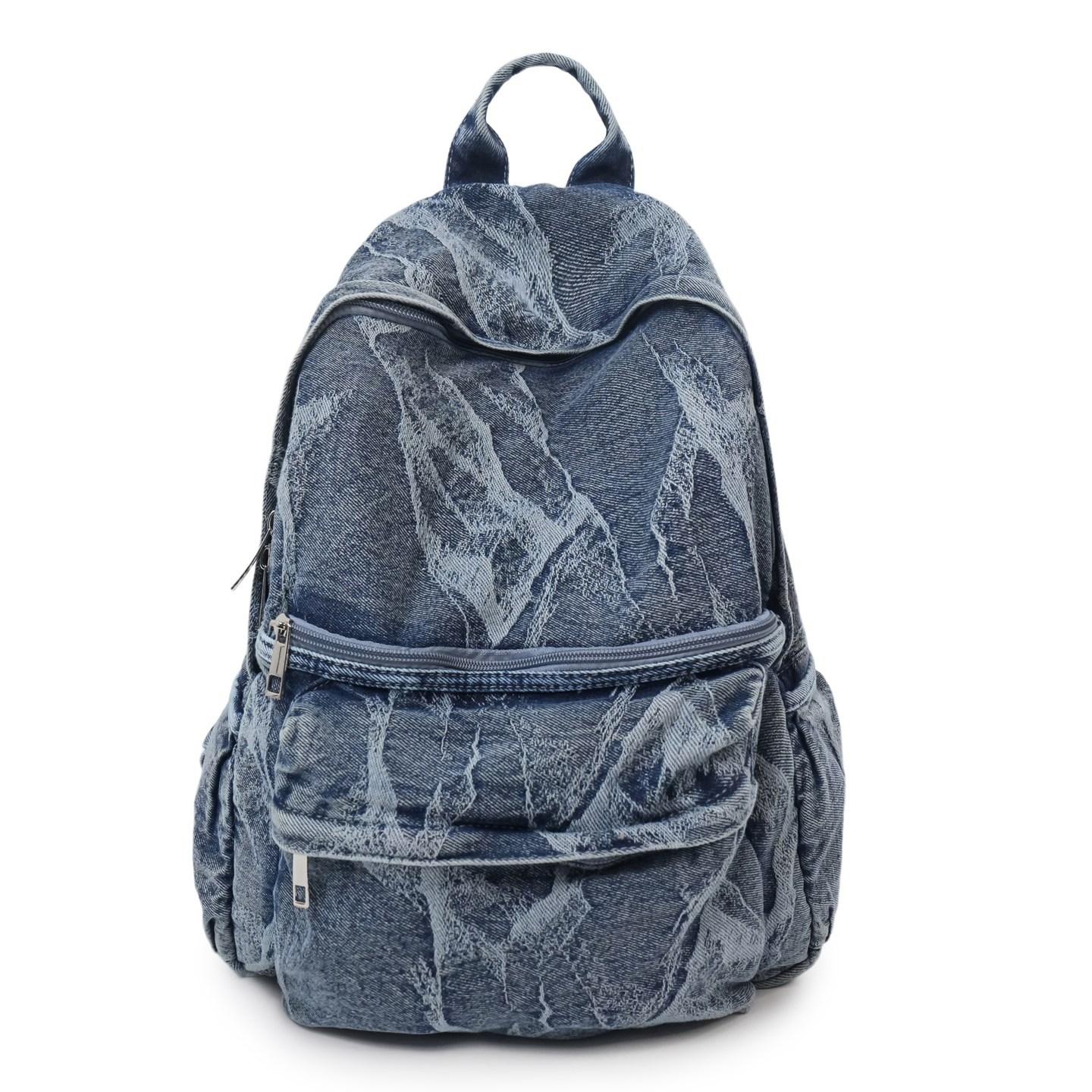 

Denim Double-shoulder Bag - Large Capacity - College Student Schoolbag - Men s Casual Backpack синій