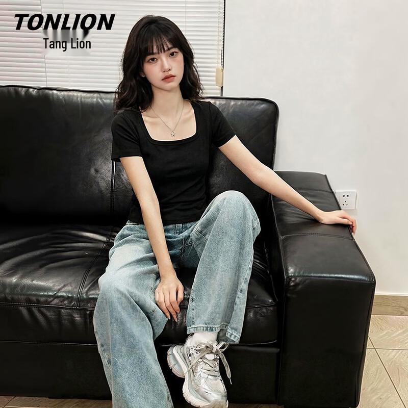 TonLion Women s Slim Fit Short Sleeve U-Neck T-Shirt M