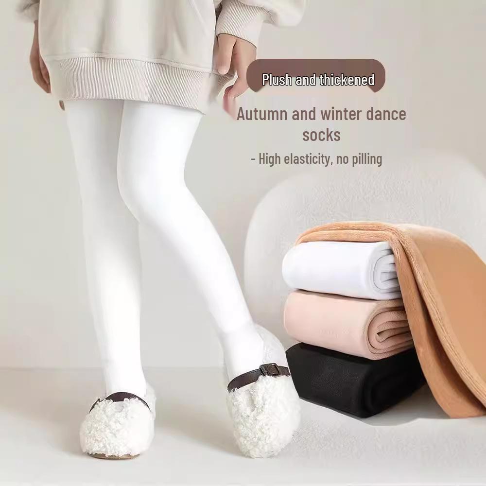 Girls' Thick Velvet Pantyhose: Autumn/Winter White Leggings for Dance Practice