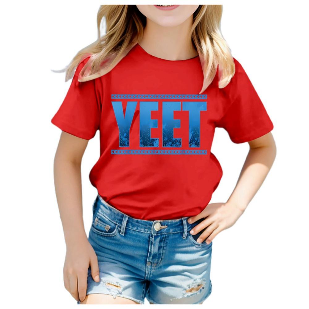 INS Girls YEET Lettering Printed Round Neck Short-sleeved T-shirt Casual Summer Wear for Children Kids Clothes Girl Clothes