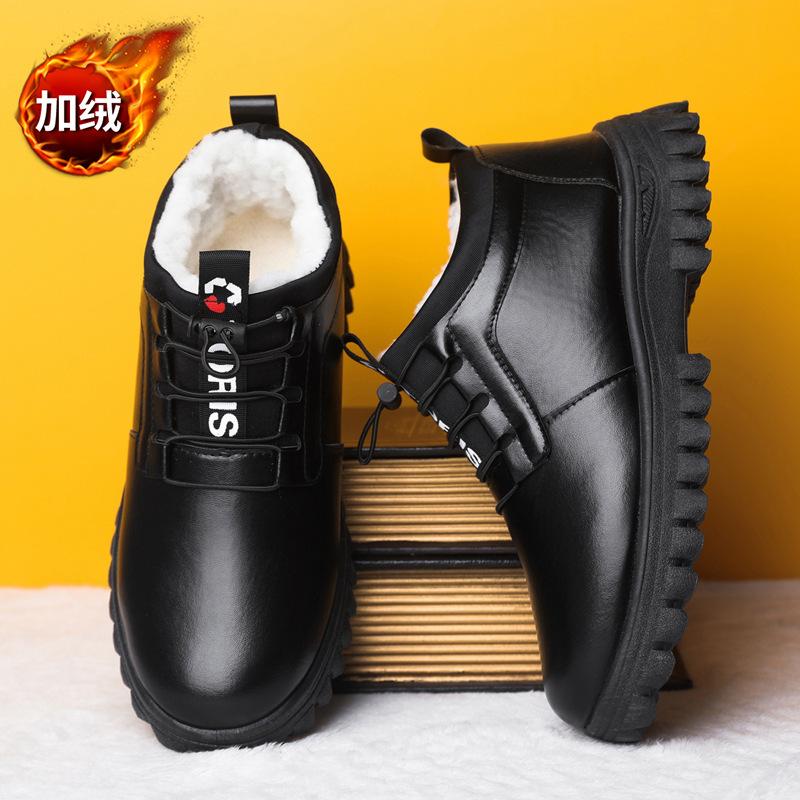 2025 new winter velvet men's shoes thickened leather surface men's cotton shoes platform soft surface shoes