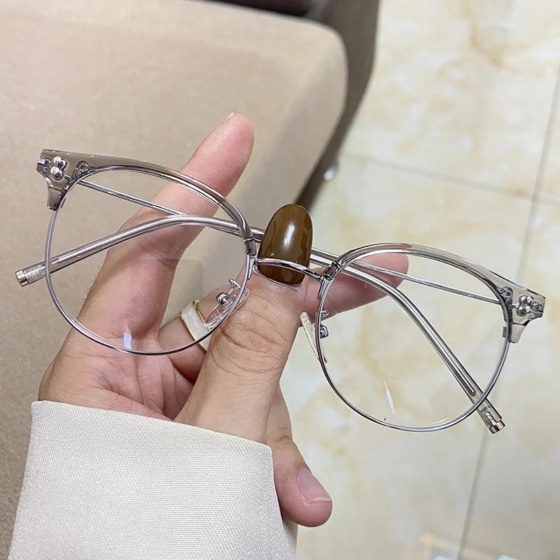 Vintage Myopia Spectacles Unisex Female Clear Lens Eyeglasses Anti-blue Light Half-frame Nearsighted Eye Spectacles Diopter 0 To -4.0