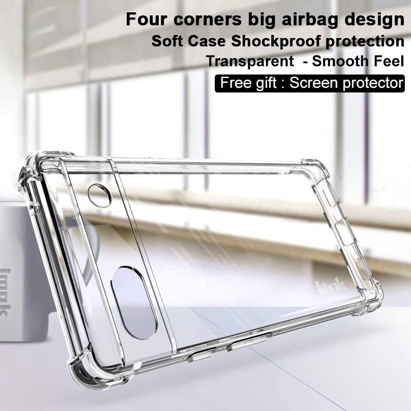

IMAK for Google Pixel 6a Airbag Drop Protective Case Soft TPU Anti-Scratch Phone Cover with Screen Protector Transparent