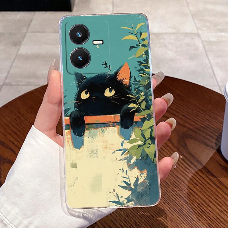 Jelly Casing For Vivo Y22 Y22s Y22t V2206 V2207 Clear Silicone Soft TPU Back Cover VivoY22 Y 22S 4G Cute Cat Heart Phone Case
