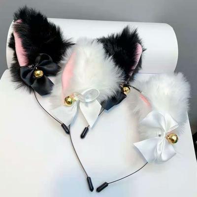 Sexy Cat Ears Headband For Women Girls Lace Bow Necklace Plush Hairband Cosplay