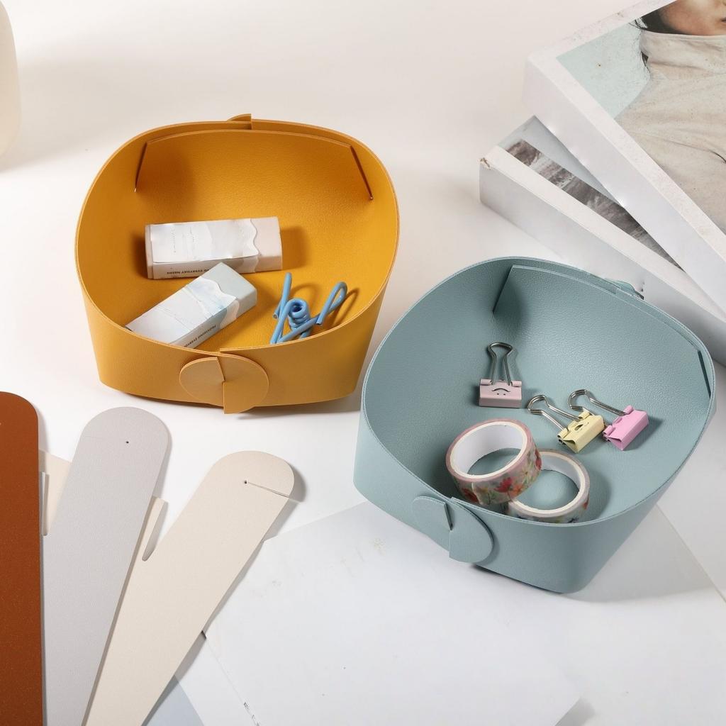 1PC S Round PU Leather Storage Trays Desktop Key and Cosmetics Storage Tray Storage Box Detachable Table Small Objects Organizer