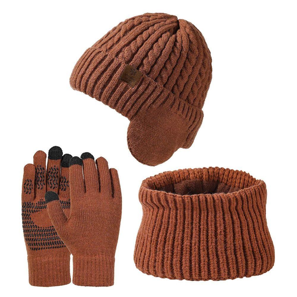 3Pcs/set Soft Touch Screen Gloves Warm Ear Protection Cap Winter Beanie Hat Scarf  for Men Women
