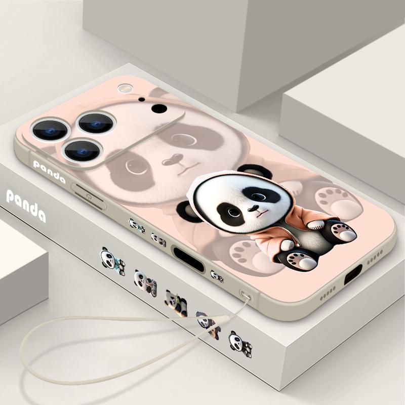 Für iPhone 17 Pro Max Hülle Orange Mantel Panda Muster Weiches Silikon Lanyard Hülle Für iPhone 16 Pro Max Hülle iPhone 15 14 13 12 11 16E Air