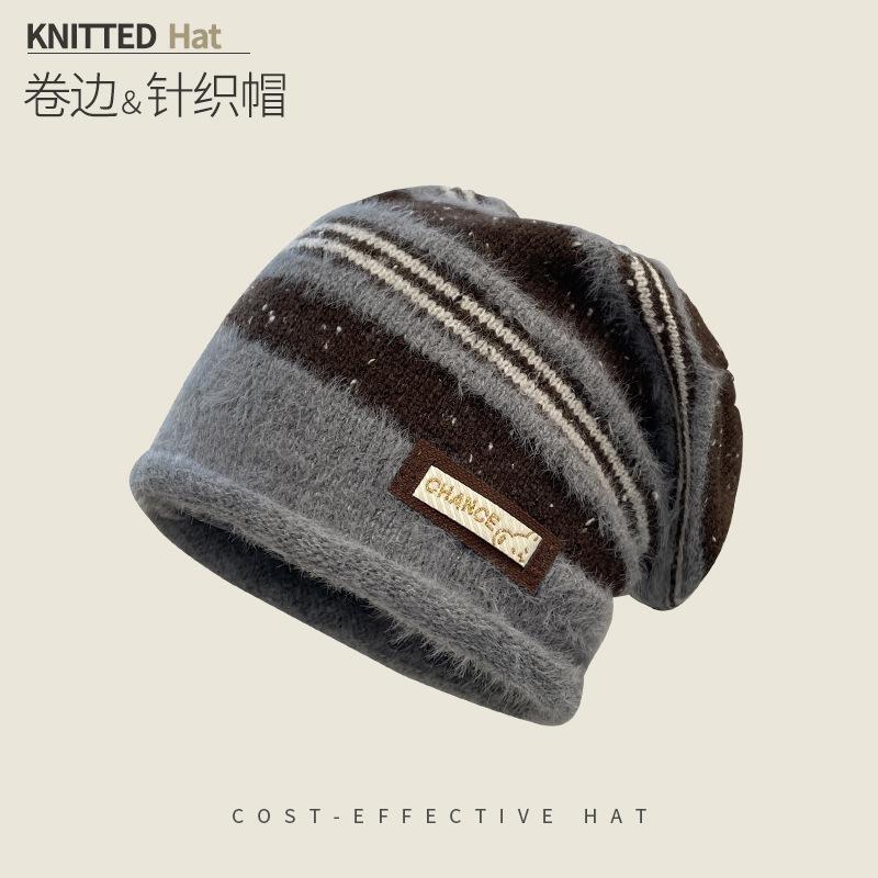 Knitted hats for children, warm ears in autumn and winter, stacked hats, big head circumference showing face, small wool hats, atmosphere feeling c