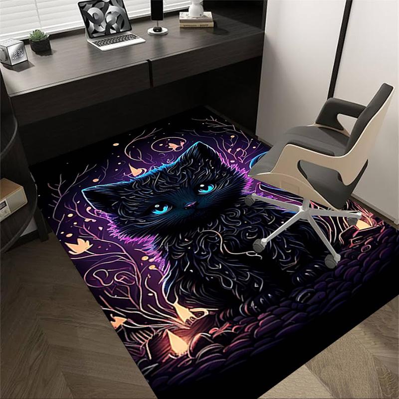 1PC Black Cat Fantasy Extra Large Non Slip Floor carpet, Office, family, Studio   Large Area Rug Indoor Rugs, Bold Statement Piece
