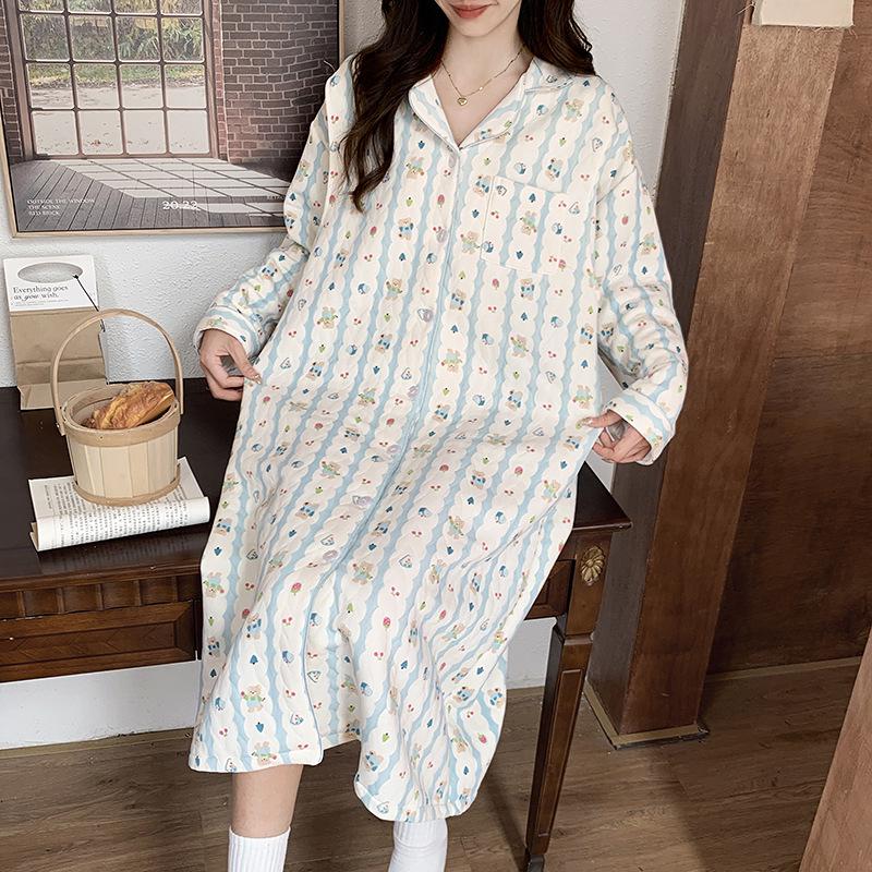 Autumn/Winter Postpartum Nursing Nightgown: Thick Air Cotton Maternity Pajamas for Spring and Autumn