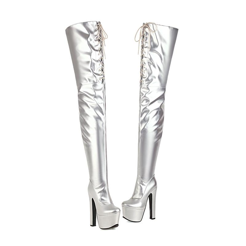 Super High Boots Women Winter Shoes 17cm High Heels Over the Knee Boots Platform Long Stripper Fetish Shoes Lady Large Size 46