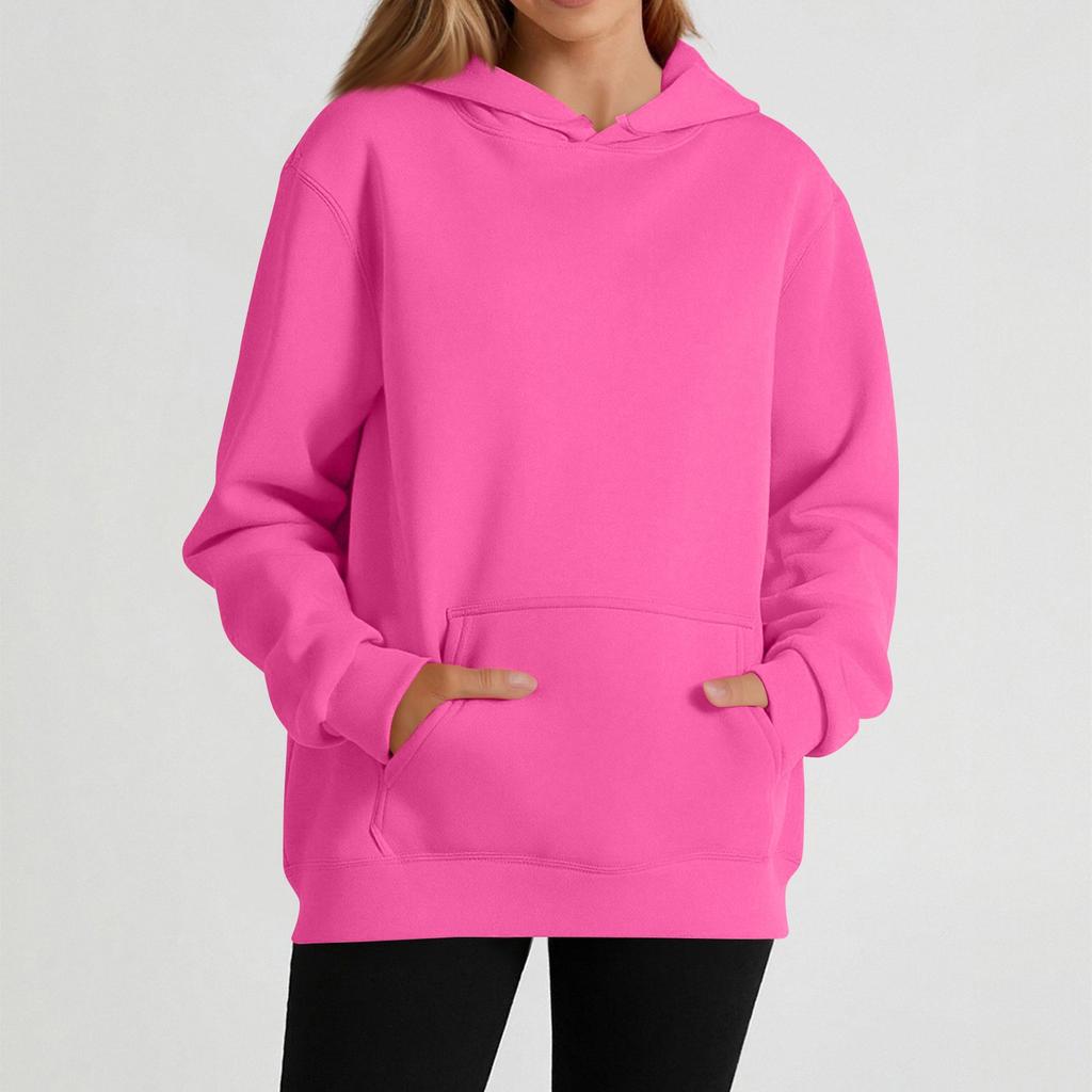 Women's casual long-sleeved solid color hooded sweatshirt