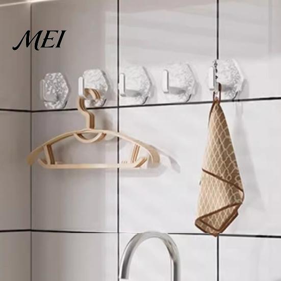 Wall Storage Hooks Acrylic Adhesive Hooks, Hexagonal Wave Shape, No Drilling Easy Transparent Installation Hook, Modern Style Clear for Bathroom