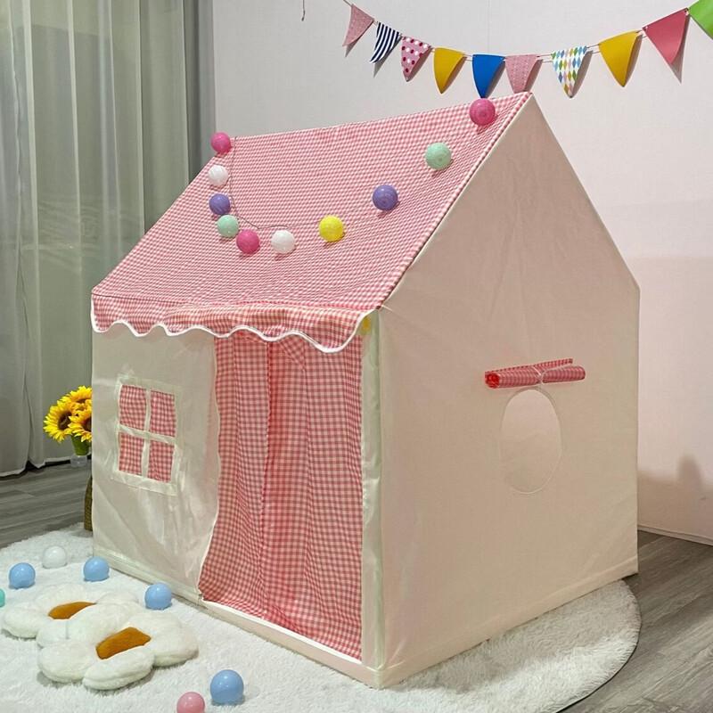 OEING Kids Pink Plaid Princess Castle Play Tent
